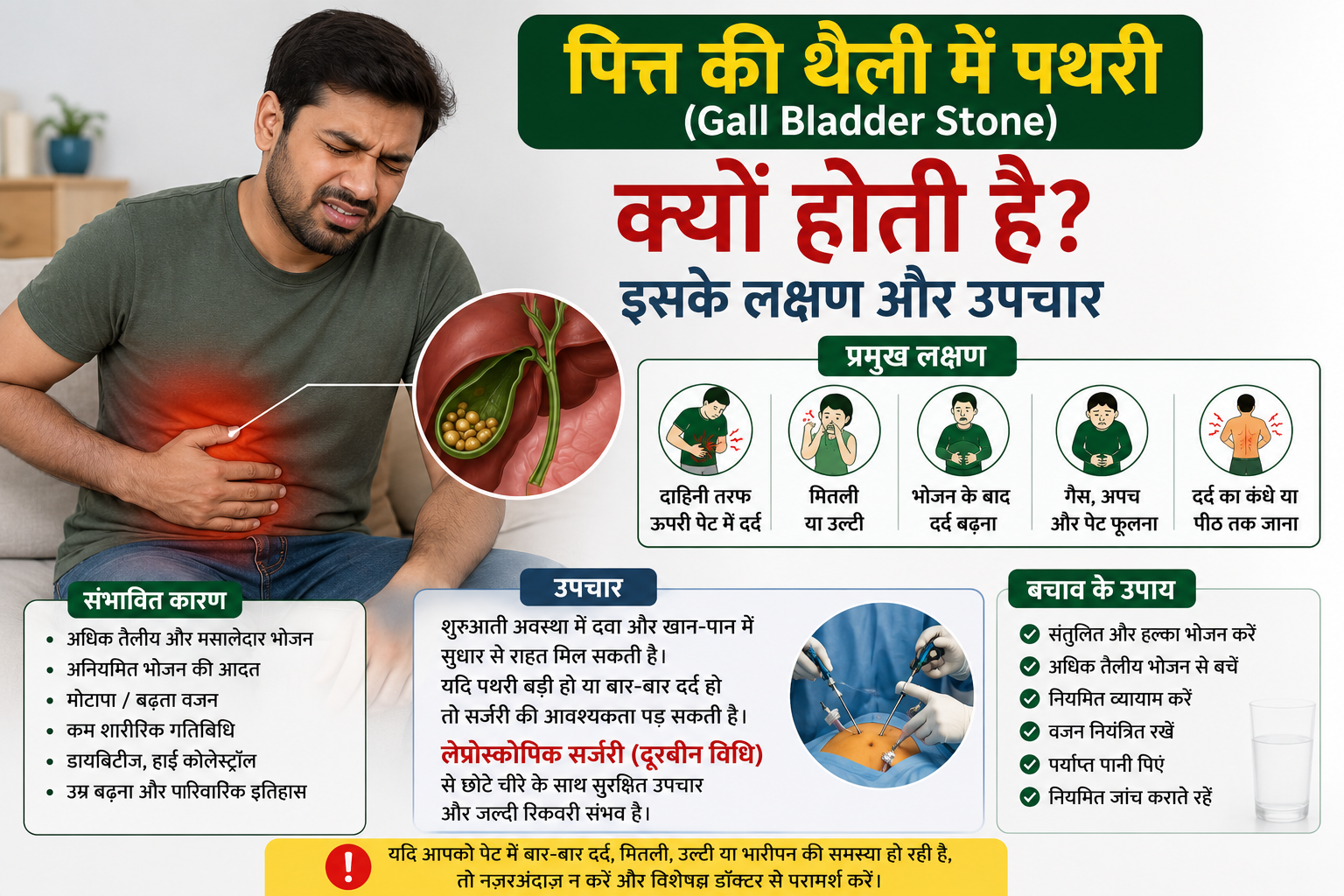 पित्त की थैली में पथरी (Gall Bladder Stone) क्यों होती है? इसके लक्षण और उपचार